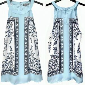 Saint Tropez West Blue Floral Sleeveless Blouse Top Size XS